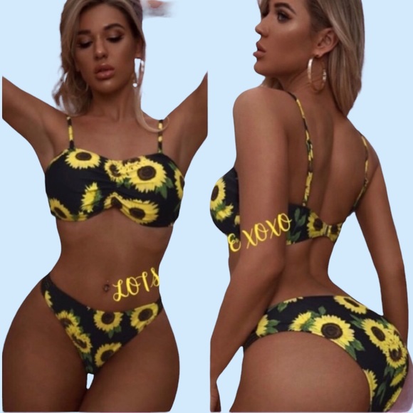 Other - BLACK SUNFLOWER PRINT LINED BIKINI SWIMSUIT